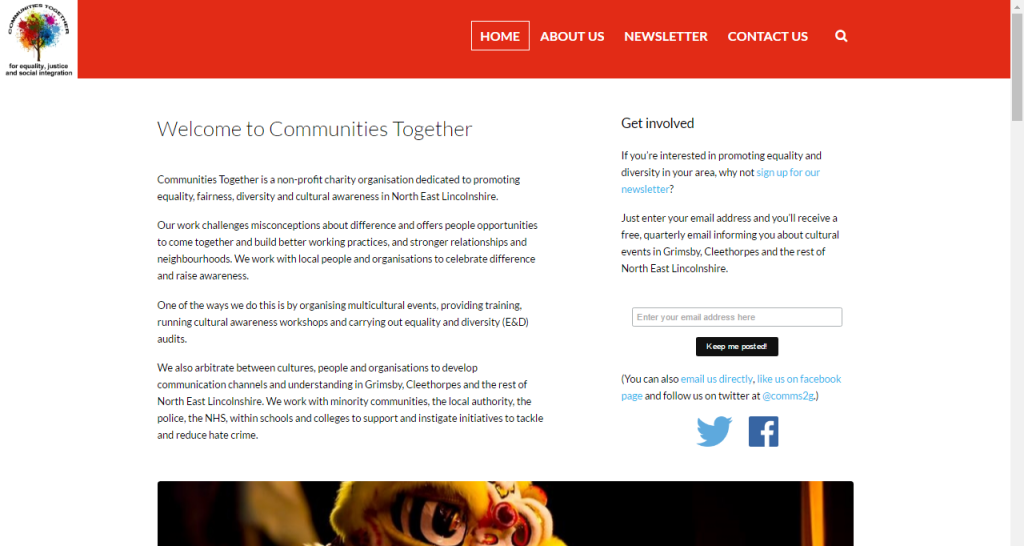 Communities' Together's homepage after I'd finished with it.